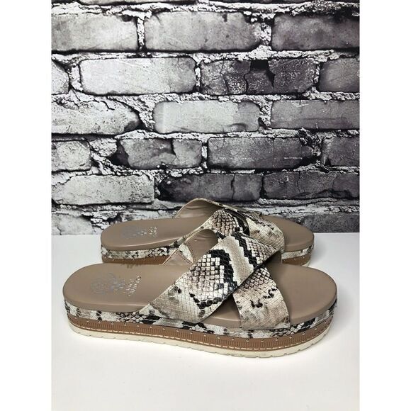 Vince Camuto Ravensie Taupe Leather SnakeSkin Flatform Sandals Women 10M US/42EU - Picture 6 of 16